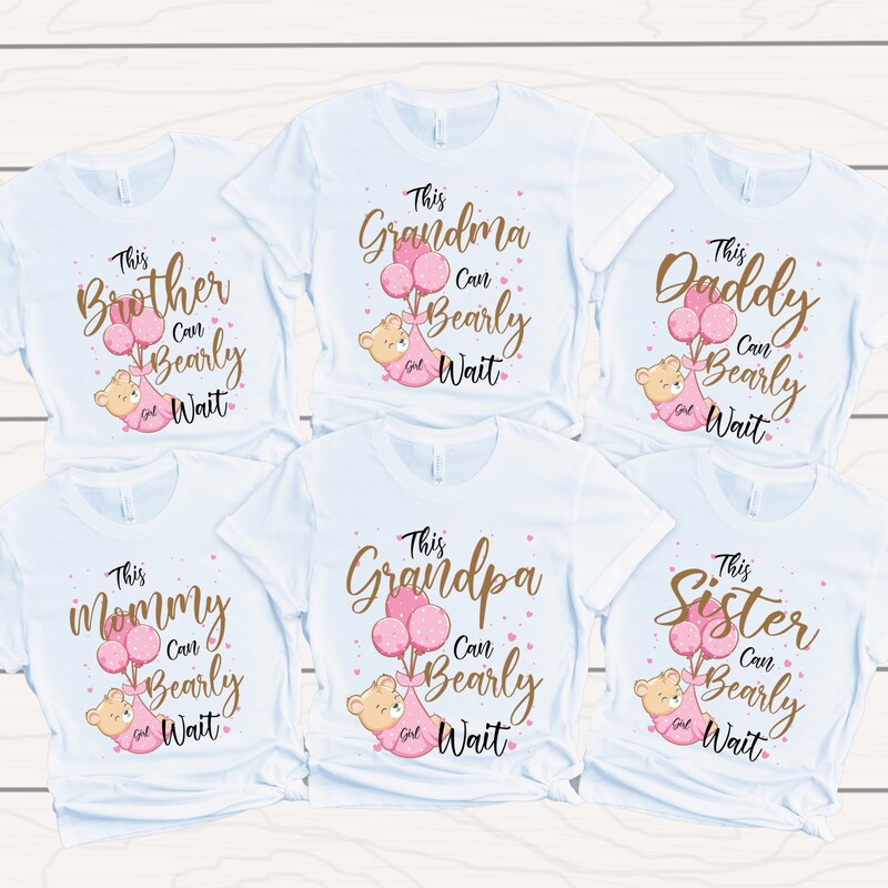 Bear Themed Baby Shower Girl Matching Outfits | We Can Bearly Wait Teddy Bear Baby Shower Tshirts for New Parents | Teady Bear Baby Shower
